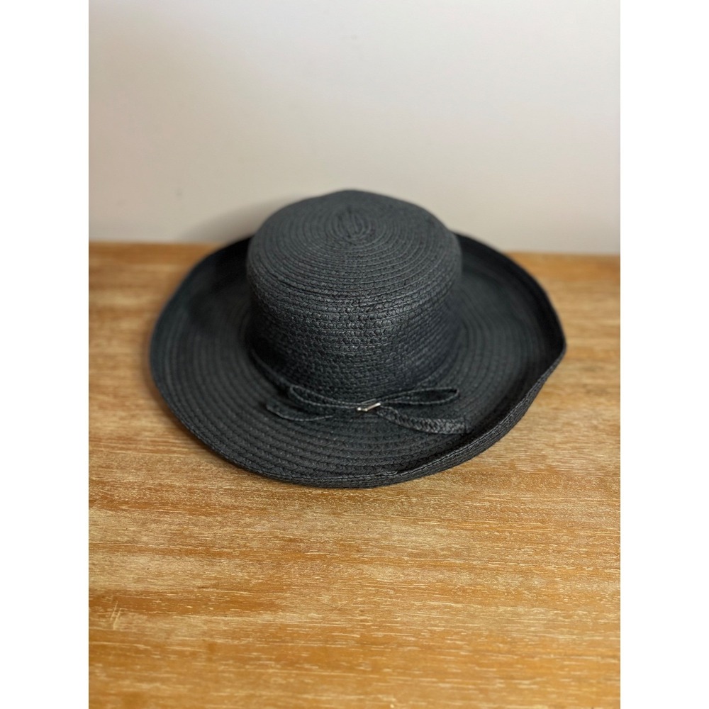 Betmar New York Black Straw Sun Hat Wide Brim Summer Beach Paper Blend Style 190